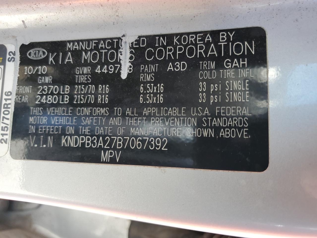 KNDPB3A27B7067392 2011 Kia Sportage Lx