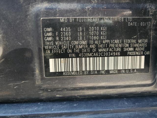 2012 Subaru Legacy 2.5I VIN: 4S3BMCA62C3034946 Lot: 58571094