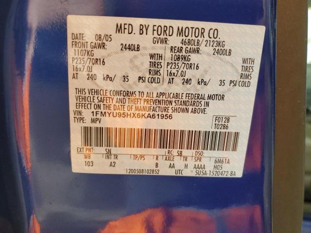 2006 Ford Escape Hev VIN: 1FMYU95HX6KA61956 Lot: 57309074