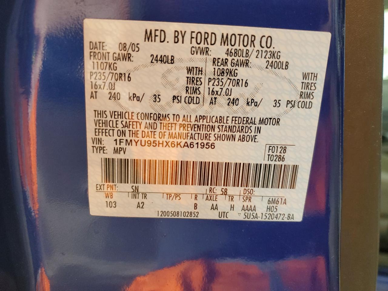 1FMYU95HX6KA61956 2006 Ford Escape Hev