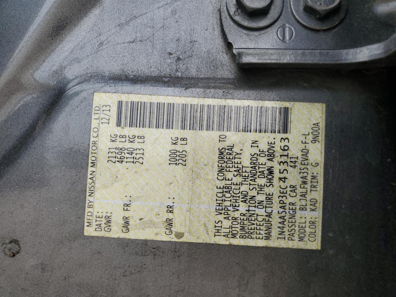 1N4AA5AP3EC453163 2014 Nissan Maxima S