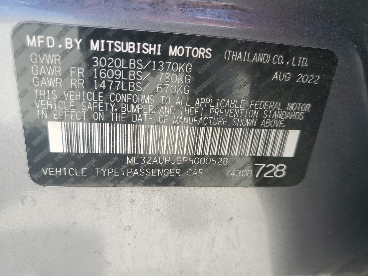 ML32AUHJ6PH000528 2023 Mitsubishi Mirage Es