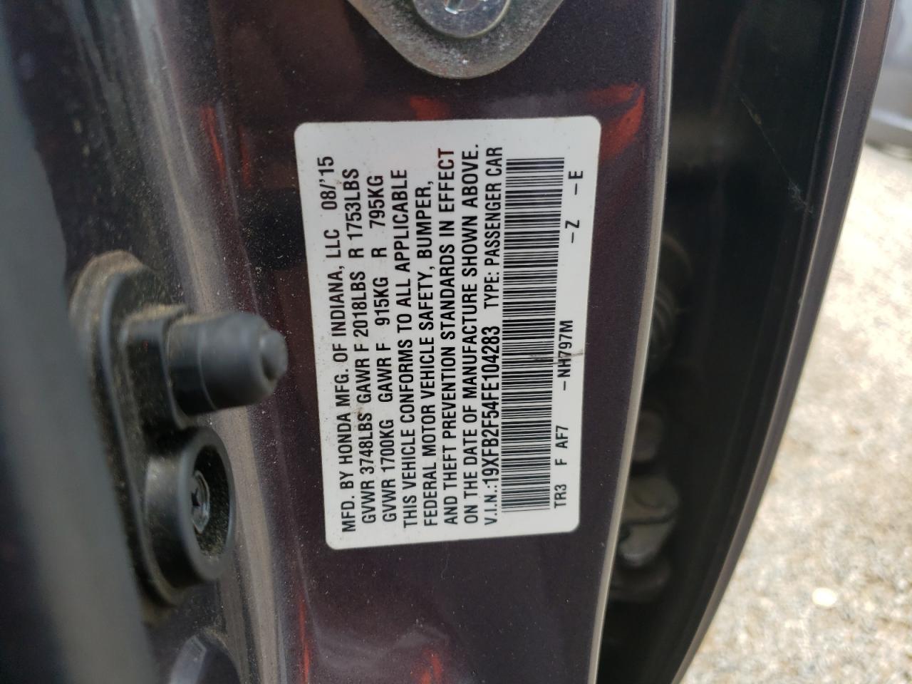 19XFB2F54FE104283 2015 Honda Civic Lx 19XFB2F54FE104283 2015 Honda Civic Lx