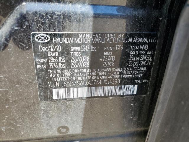 2021 Hyundai Santa Fe Sel VIN: 5NMS6DAJ7MH314238 Lot: 58505144