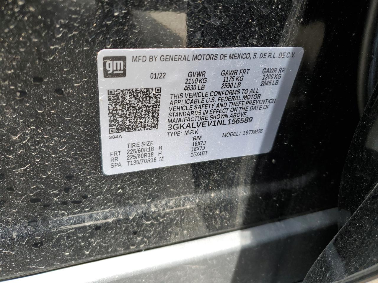 3GKALVEV1NL156589 2022 GMC Terrain Slt