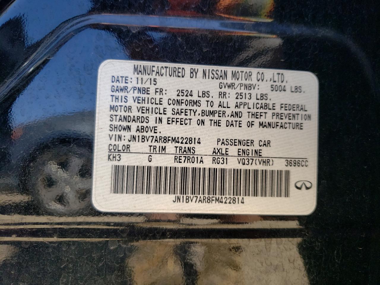 JN1BV7AR8FM422814 2015 Infiniti Q50 Base