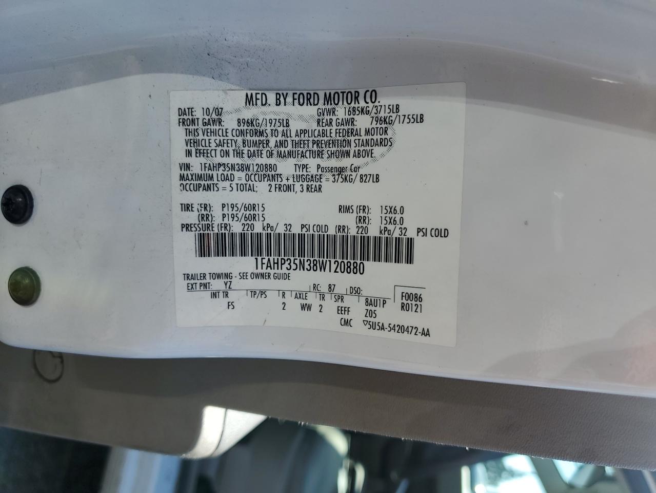 1FAHP35N38W120880 2008 Ford Focus Se