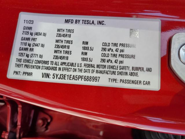 2023 Tesla Model 3 VIN: 5YJ3E1EA5PF688997 Lot: 58038984