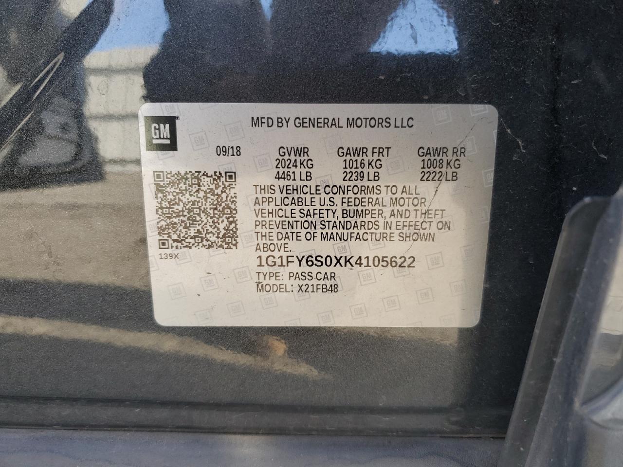 1G1FY6S0XK4105622 2019 Chevrolet Bolt Ev Lt