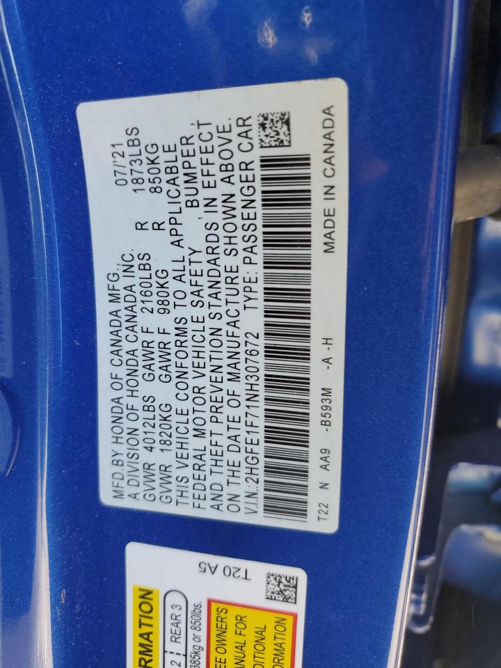 2HGFE1F71NH307672 2022 Honda Civic Ex 2HGFE1F71NH307672 2022 Honda Civic Ex