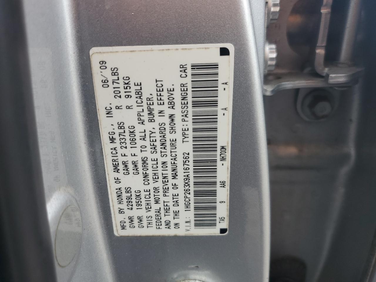 1HGCP263X9A167562 2009 Honda Accord Lx