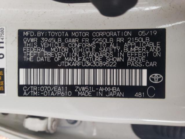 2019 Toyota Prius VIN: JTDKARFU3K3089522 Lot: 61051714