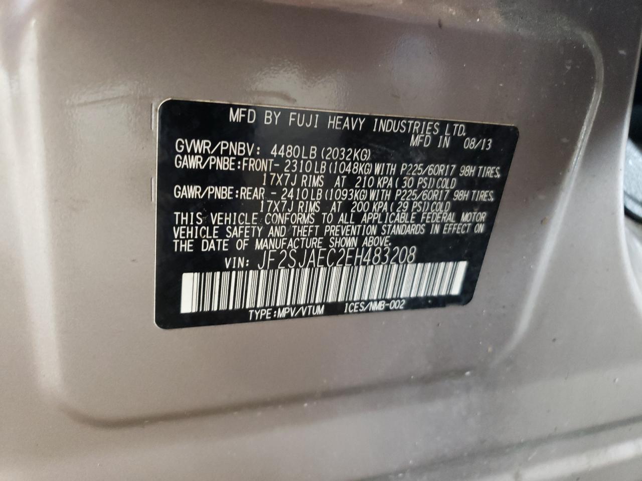 JF2SJAEC2EH483208 2014 Subaru Forester 2.5I Premium