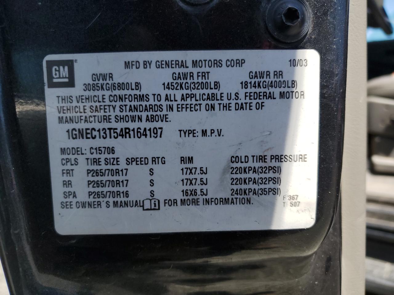 1GNEC13T54R164197 2004 Chevrolet Tahoe C1500