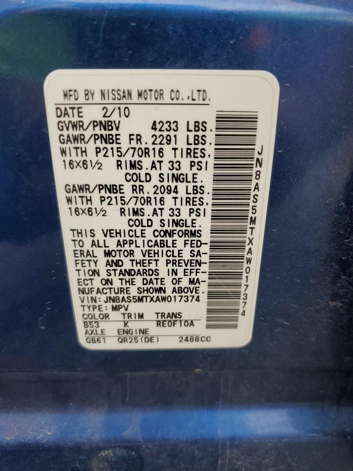 JN8AS5MTXAW017374 2010 Nissan Rogue S