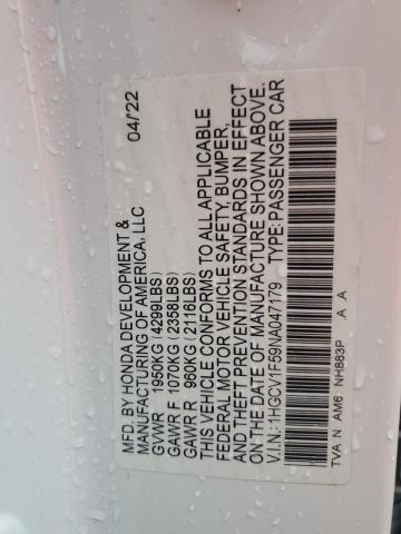 2022 Honda Accord Exl VIN: 1HGCV1F59NA047179 Lot: 58773624