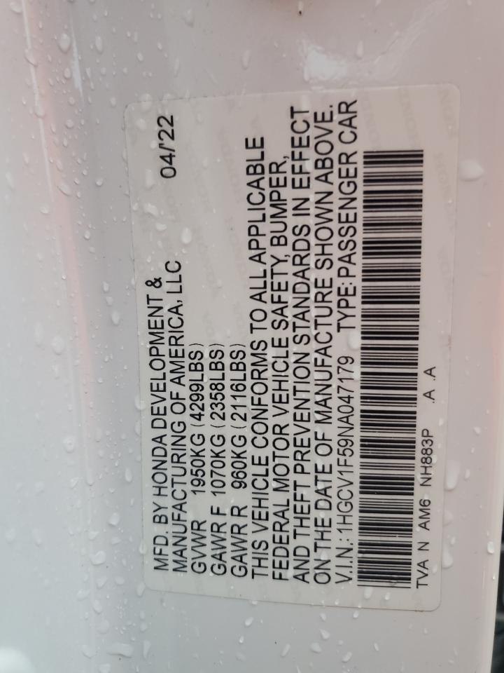 1HGCV1F59NA047179 2022 Honda Accord Exl