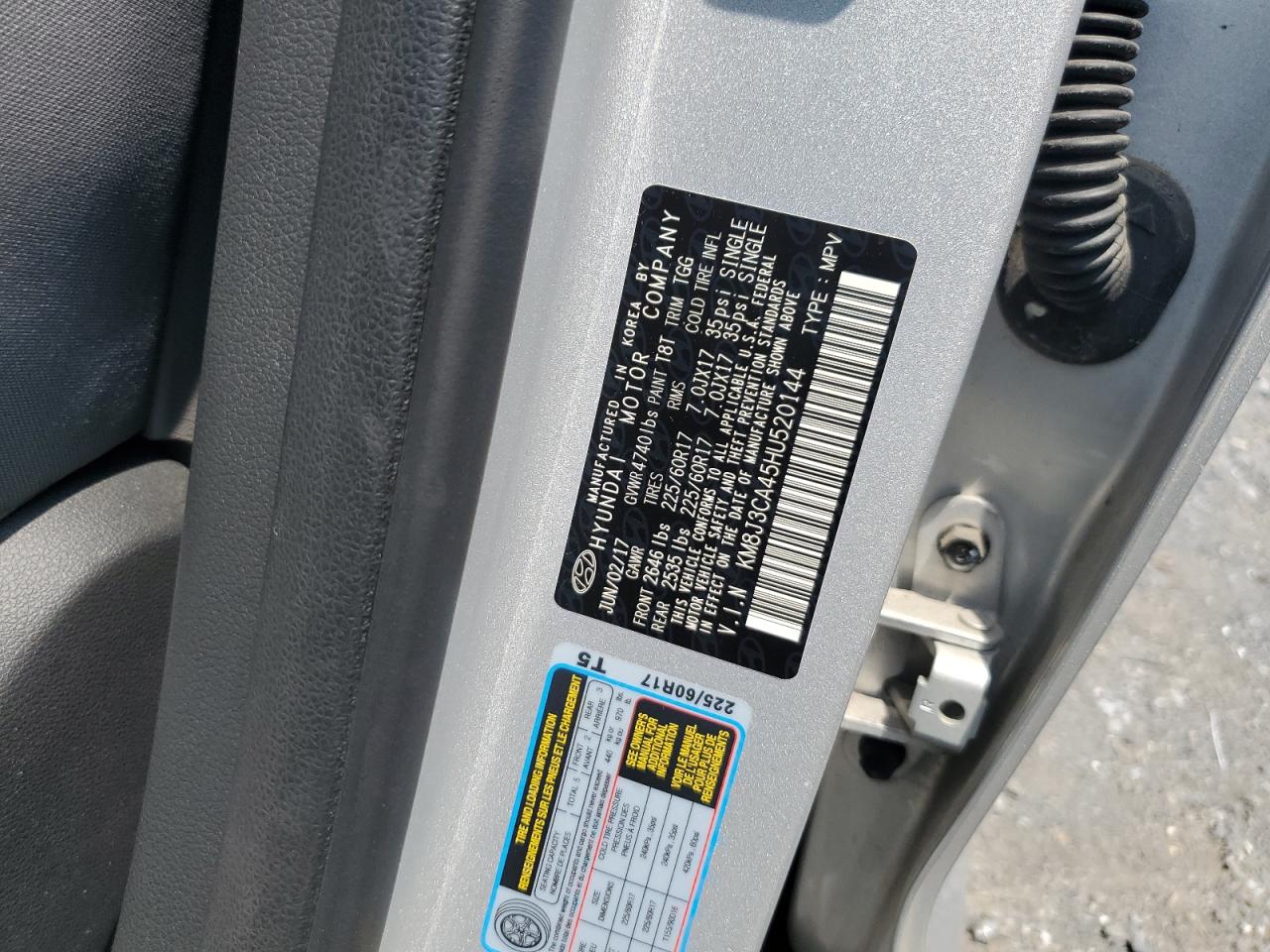 KM8J3CA45HU520144 2017 Hyundai Tucson Limited