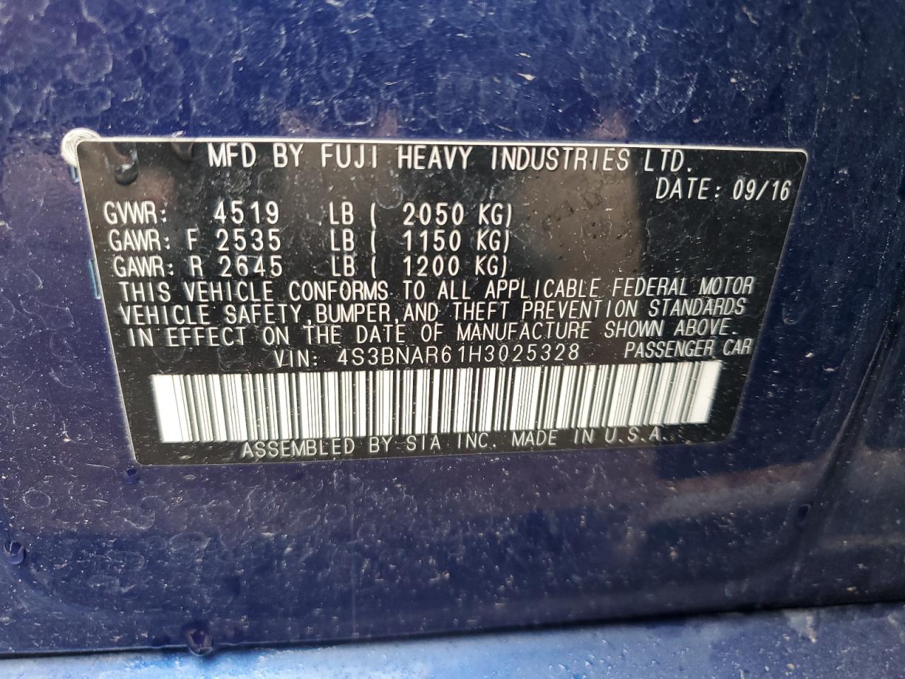 4S3BNAR61H3025328 2017 Subaru Legacy Sport