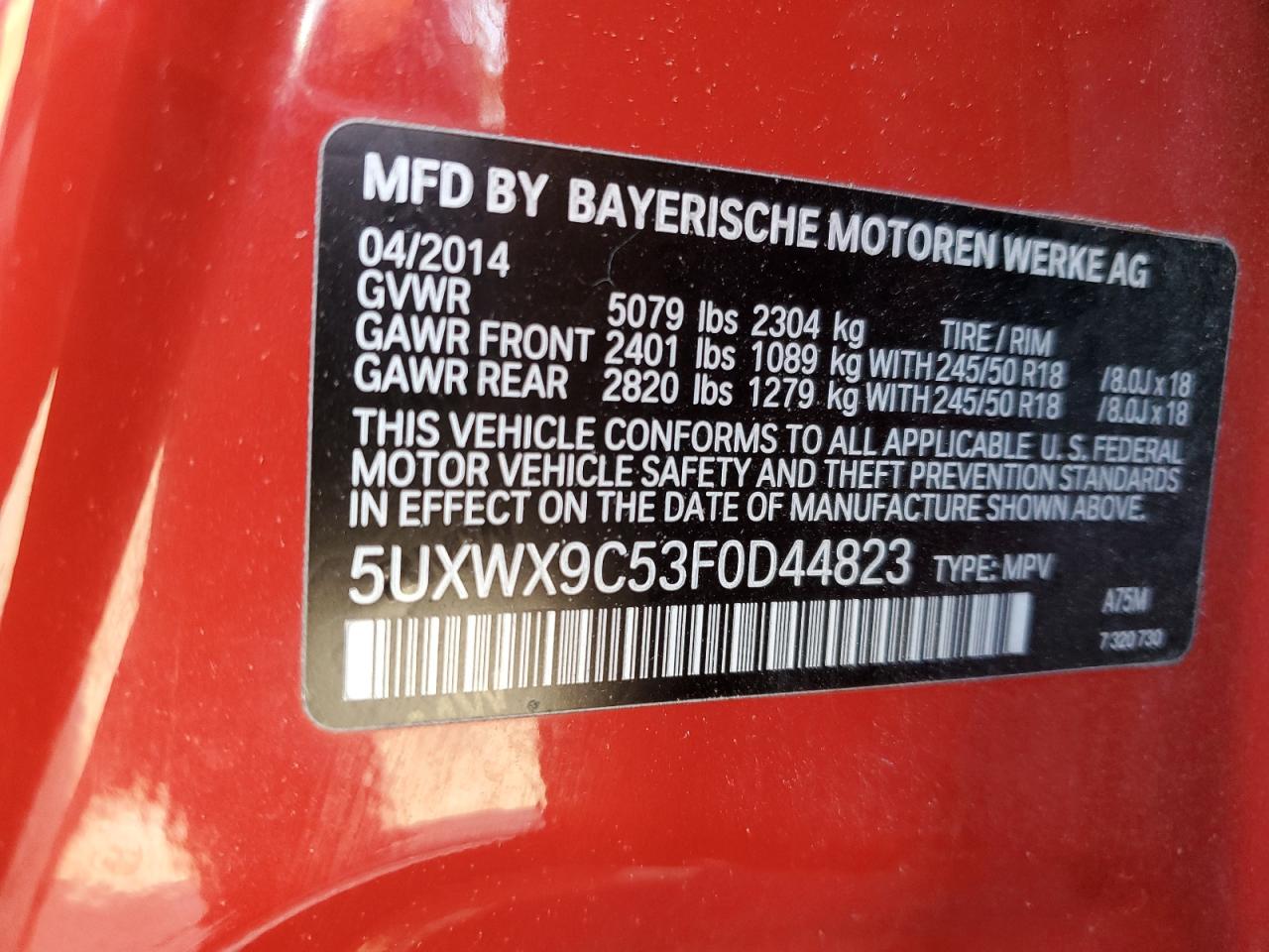 5UXWX9C53F0D44823 2015 BMW X3 xDrive28I