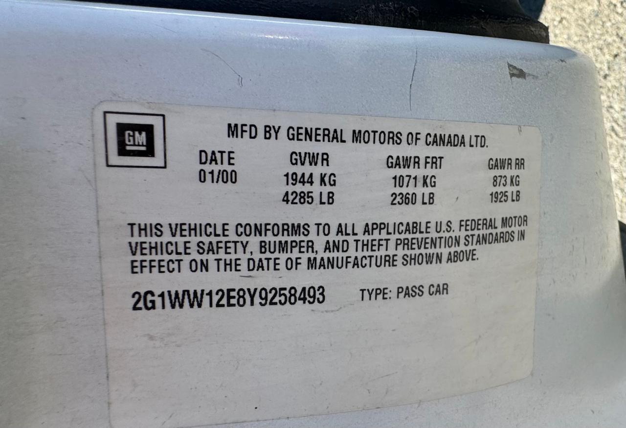 2G1WW12E8Y9258493 2000 Chevrolet Monte Carlo Ls