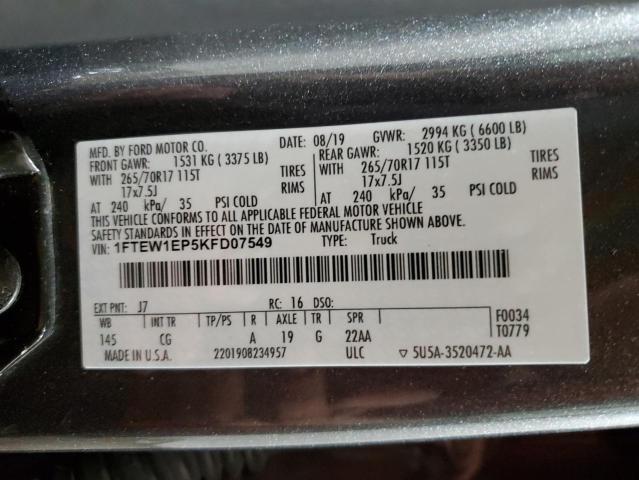 2019 Ford F150 Supercrew VIN: 1FTEW1EP5KFD07549 Lot: 59742734