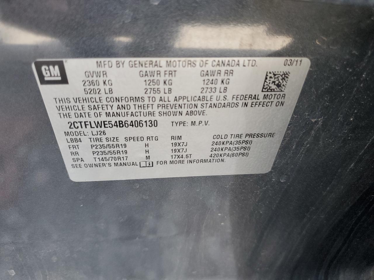 2CTFLWE54B6406130 2011 GMC Terrain Slt