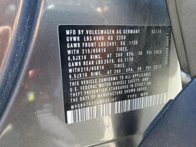 2016 VOLKSWAGEN TIGUAN S - WVGBV7AX2GW585147