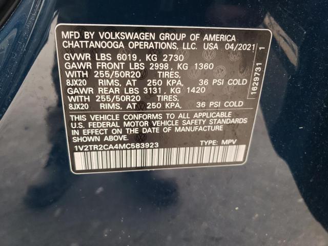 2021 Volkswagen Atlas Sel Premium VIN: 1V2TR2CA4MC583923 Lot: 57726644