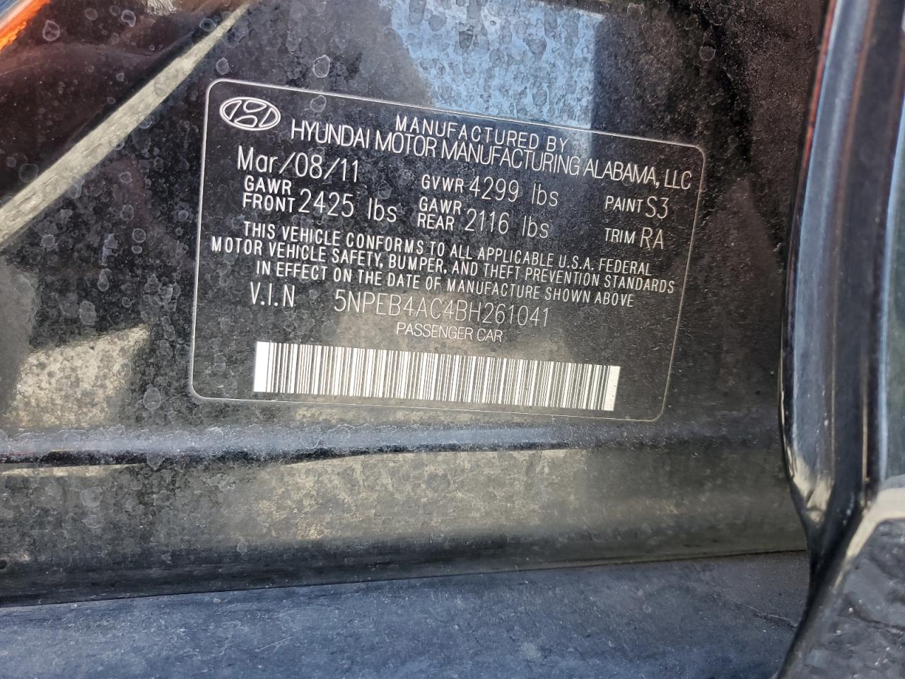 5NPEB4AC4BH261041 2011 Hyundai Sonata Gls