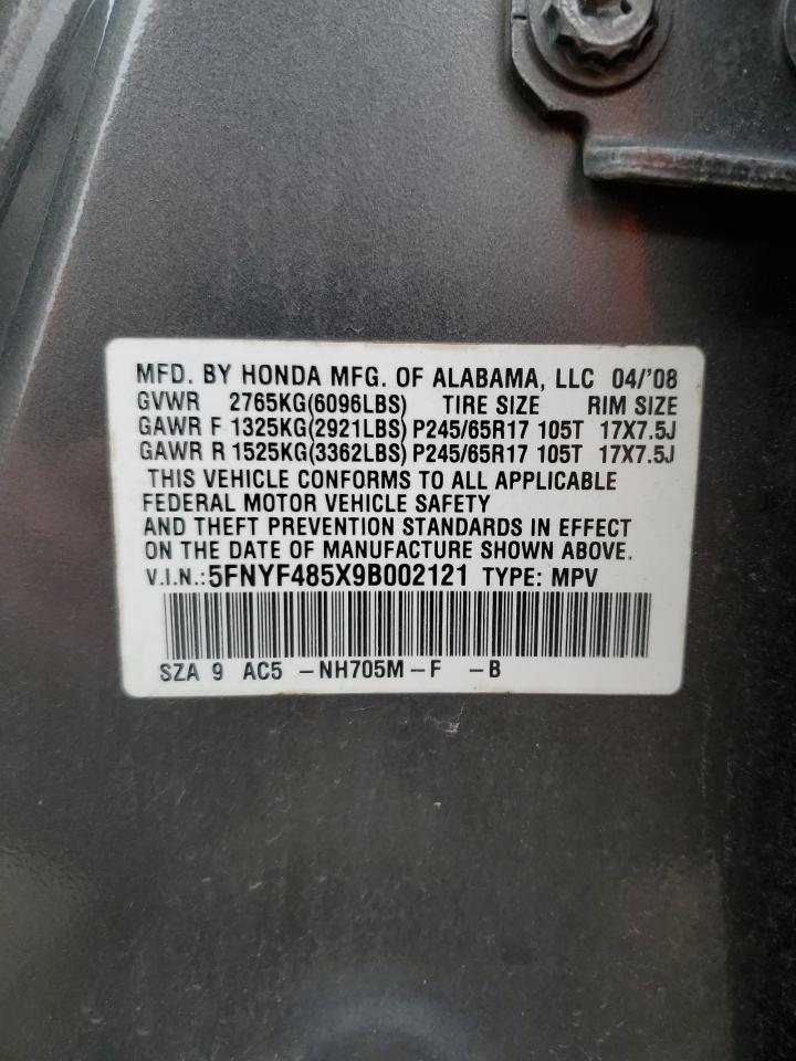 5FNYF485X9B002121 2009 Honda Pilot Exl