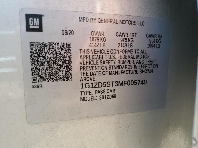 2021 CHEVROLET MALIBU LT - 1G1ZD5ST3MF005740