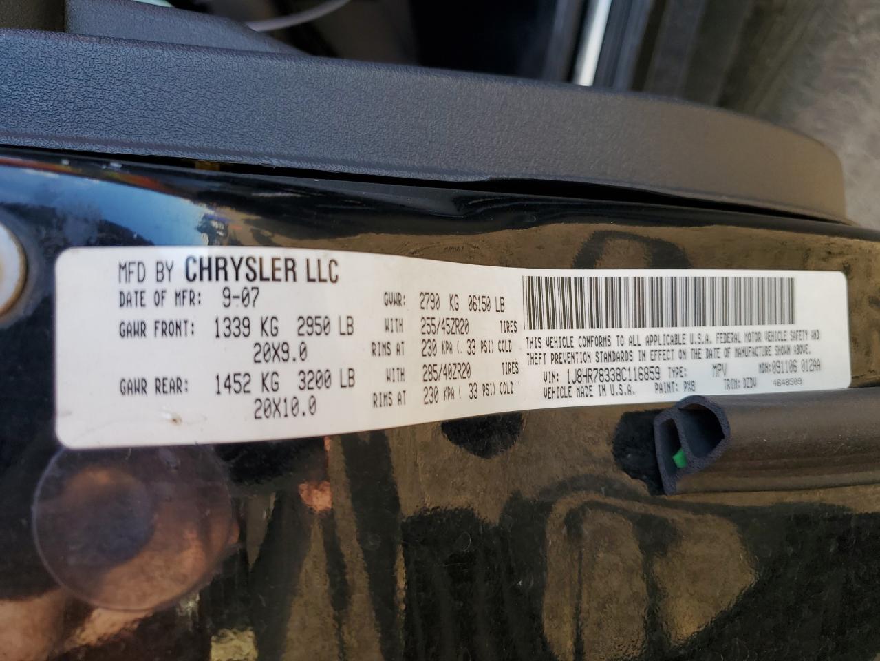 1J8HR78338C116859 2008 Jeep Grand Cherokee Srt-8