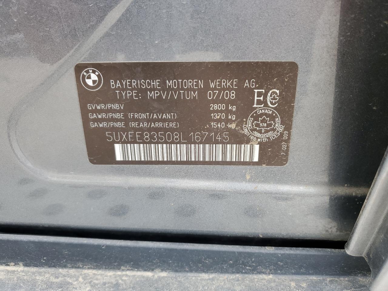 5UXFE83508L167145 2008 BMW X5 4.8I