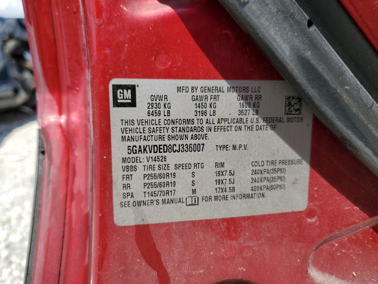 5GAKVDED8CJ336007 2012 Buick Enclave