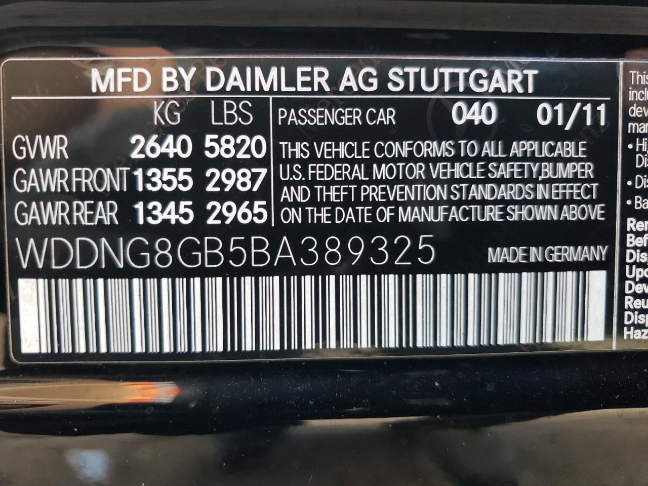 WDDNG8GB5BA389325 2011 Mercedes-Benz S 550 4Matic