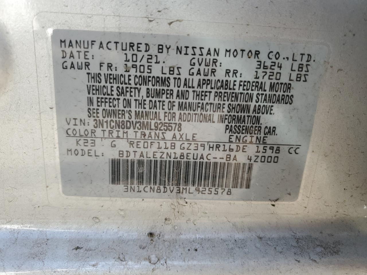 Lot #2907389058 2021 NISSAN VERSA S