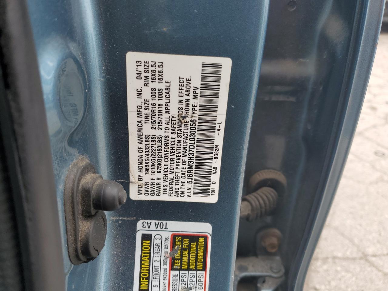 5J6RM3H37DL030056 2013 Honda Cr-V Lx