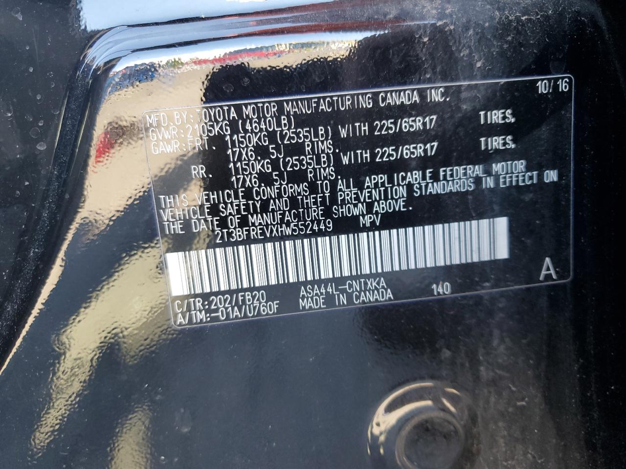 2T3BFREVXHW552449 2017 Toyota Rav4 Le