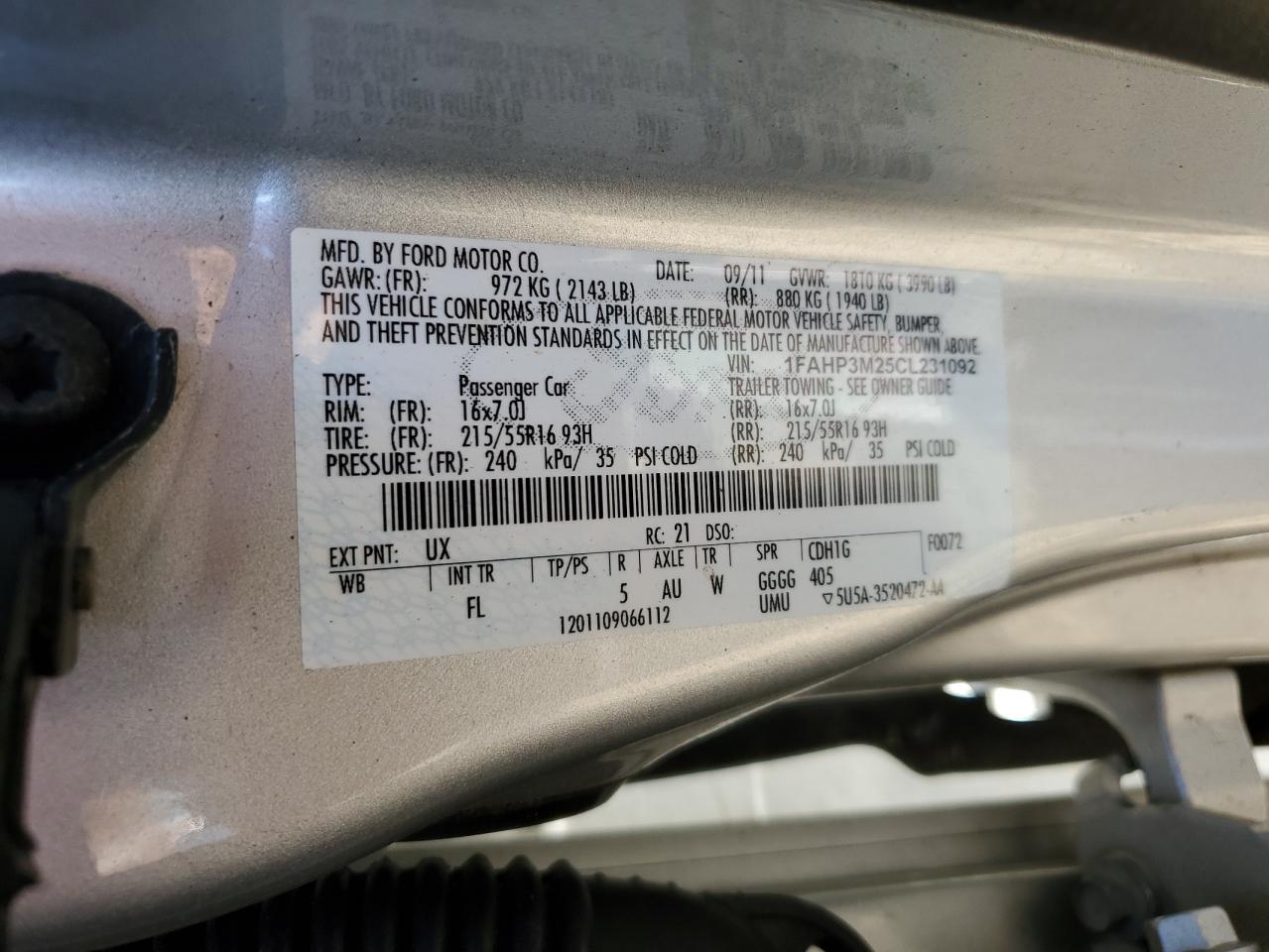 1FAHP3M25CL231092 2012 Ford Focus Sel