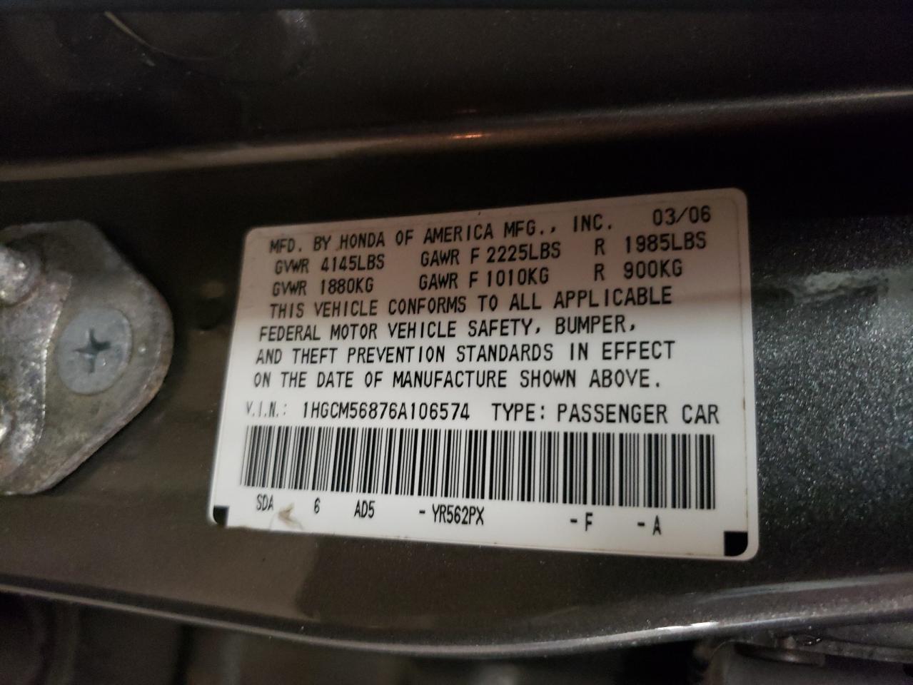 1HGCM56876A106574 2006 Honda Accord Ex