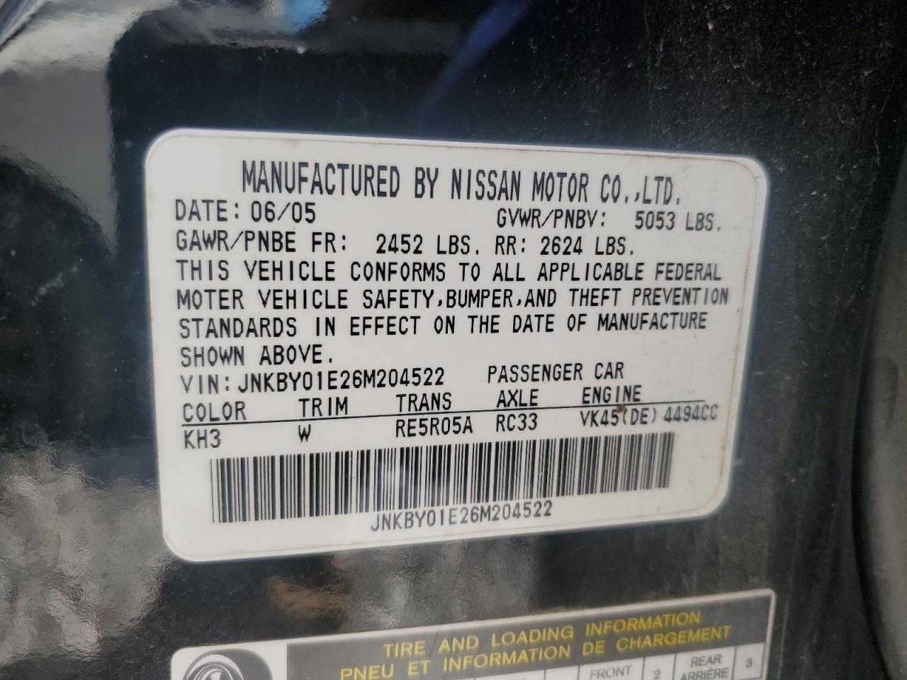 JNKBY01E26M204522 2006 Infiniti M45 Base