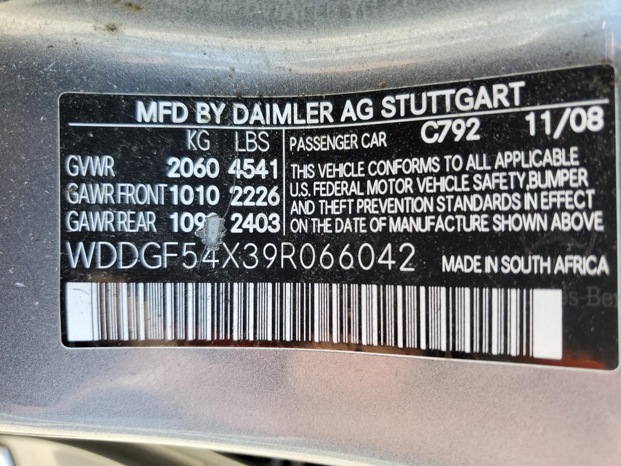 WDDGF54X39R066042 2009 Mercedes-Benz C 300