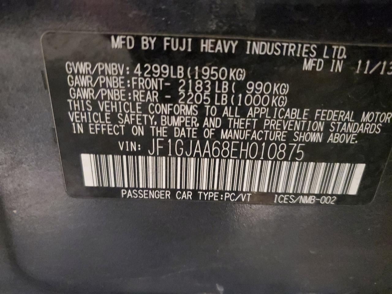 JF1GJAA68EH010875 2014 Subaru Impreza