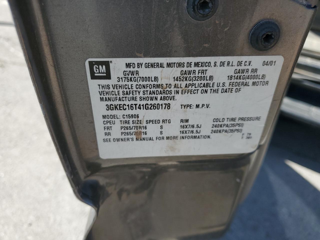 3GKEC16T41G260178 2001 GMC Yukon Xl C1500