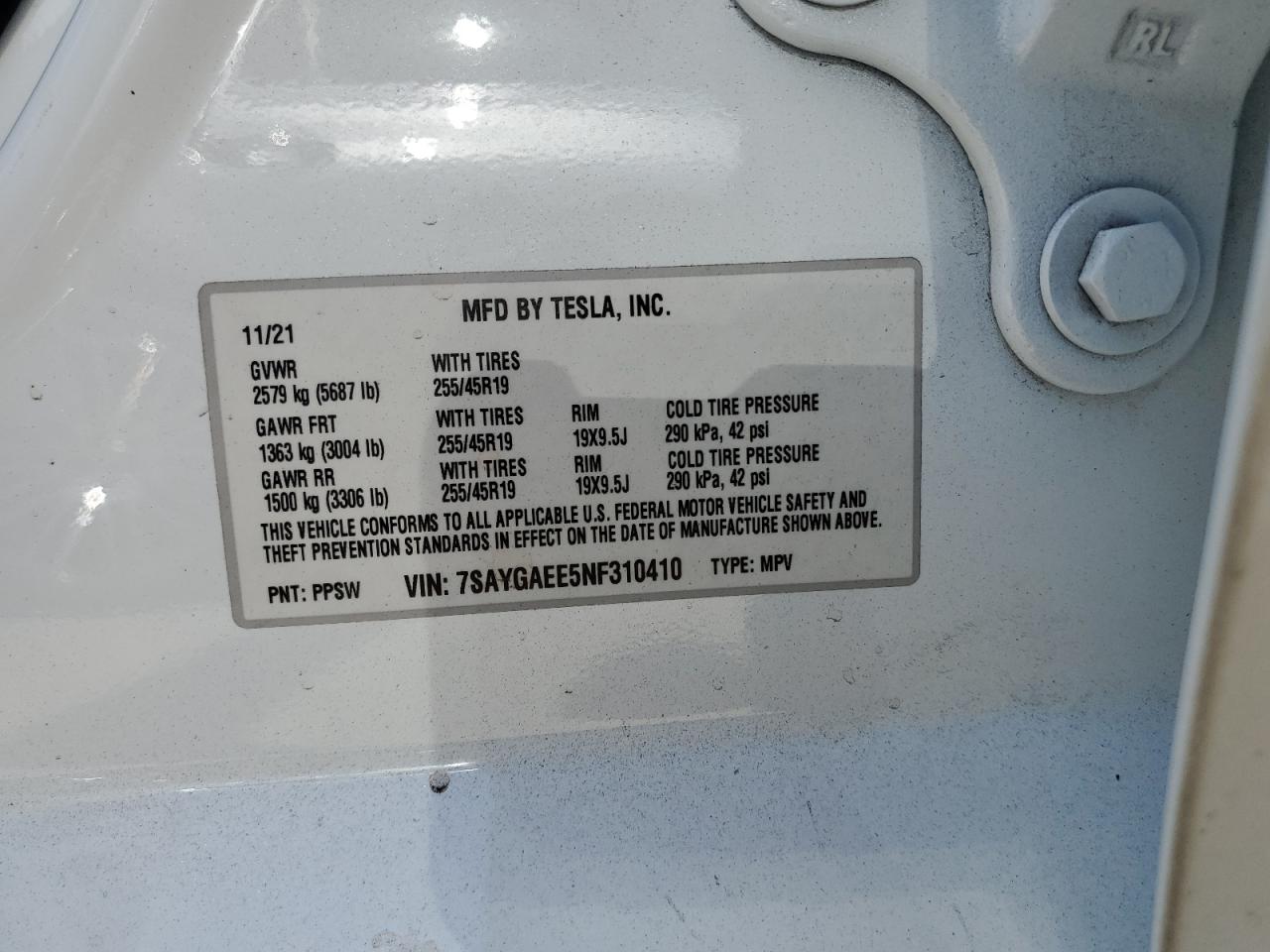 7SAYGAEE5NF310410 2022 Tesla Model Y