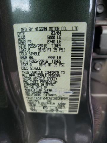 2004 Nissan Xterra Xe VIN: 5N1ED28T04C636955 Lot: 58434004