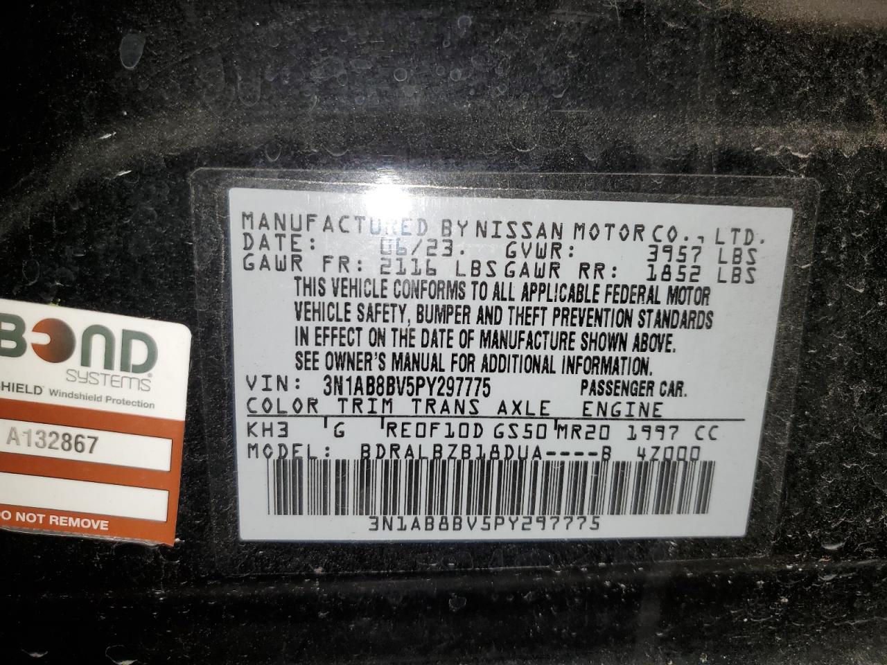 3N1AB8BV5PY297775 NISSAN SENTRA 2023