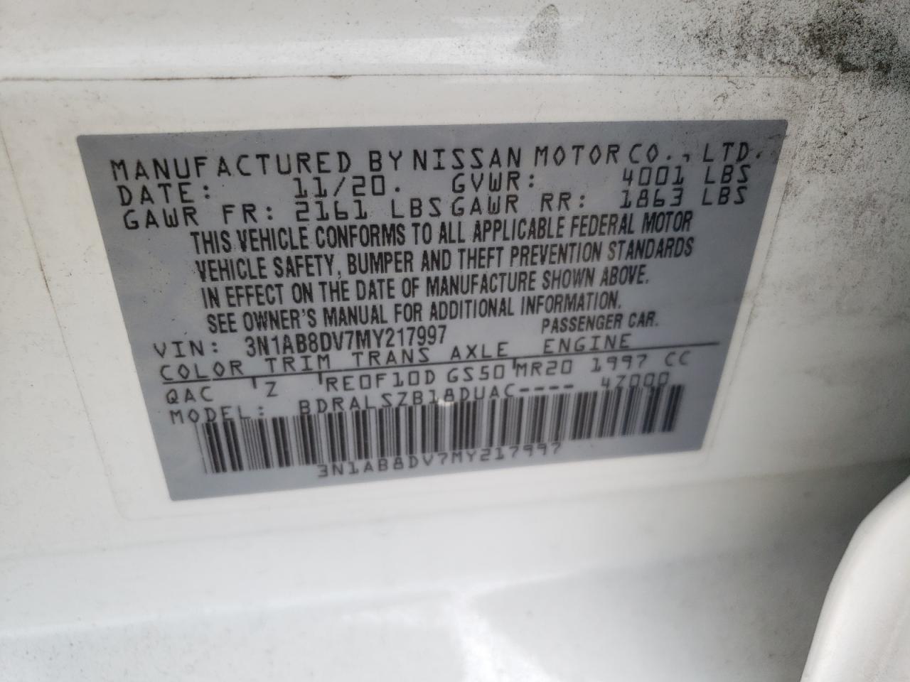 3N1AB8DV7MY217997 NISSAN SENTRA 2021