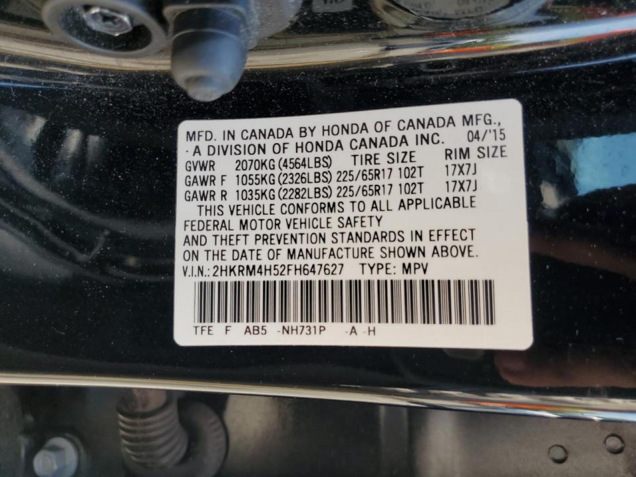 2HKRM4H52FH647627 2015 Honda Cr-V Ex